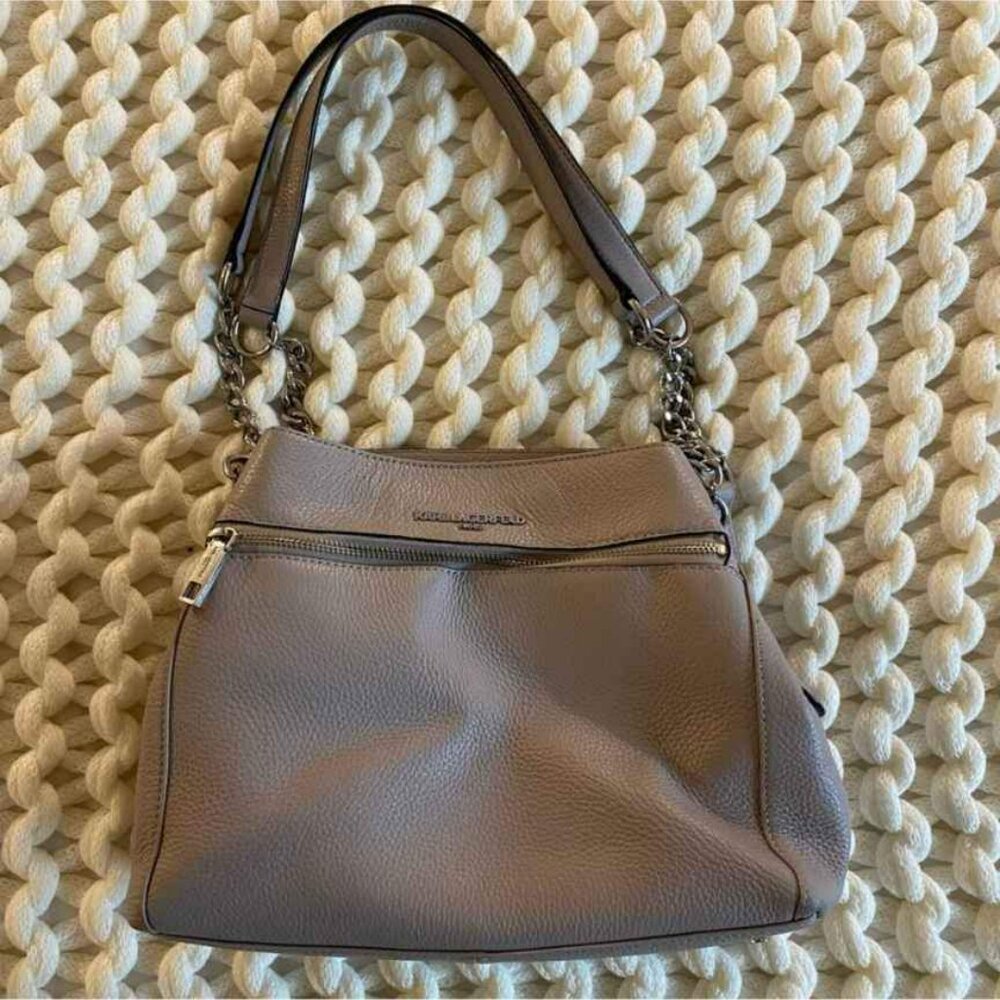 KARL LAGERFELD MAKE OFFER!!! Paris Bouquet Triple Entry Leather Tote Storm Cloud - Picture 9 of 10
